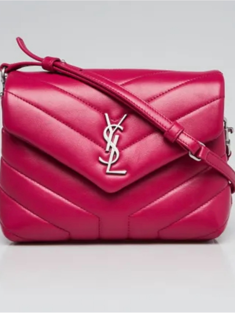 Saint Laurent Fuchsia Quilted Leather Crossbody with Silver YSL Logo